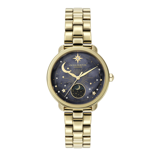 Olivia Burton Gold Moonphase Black Dial Watch