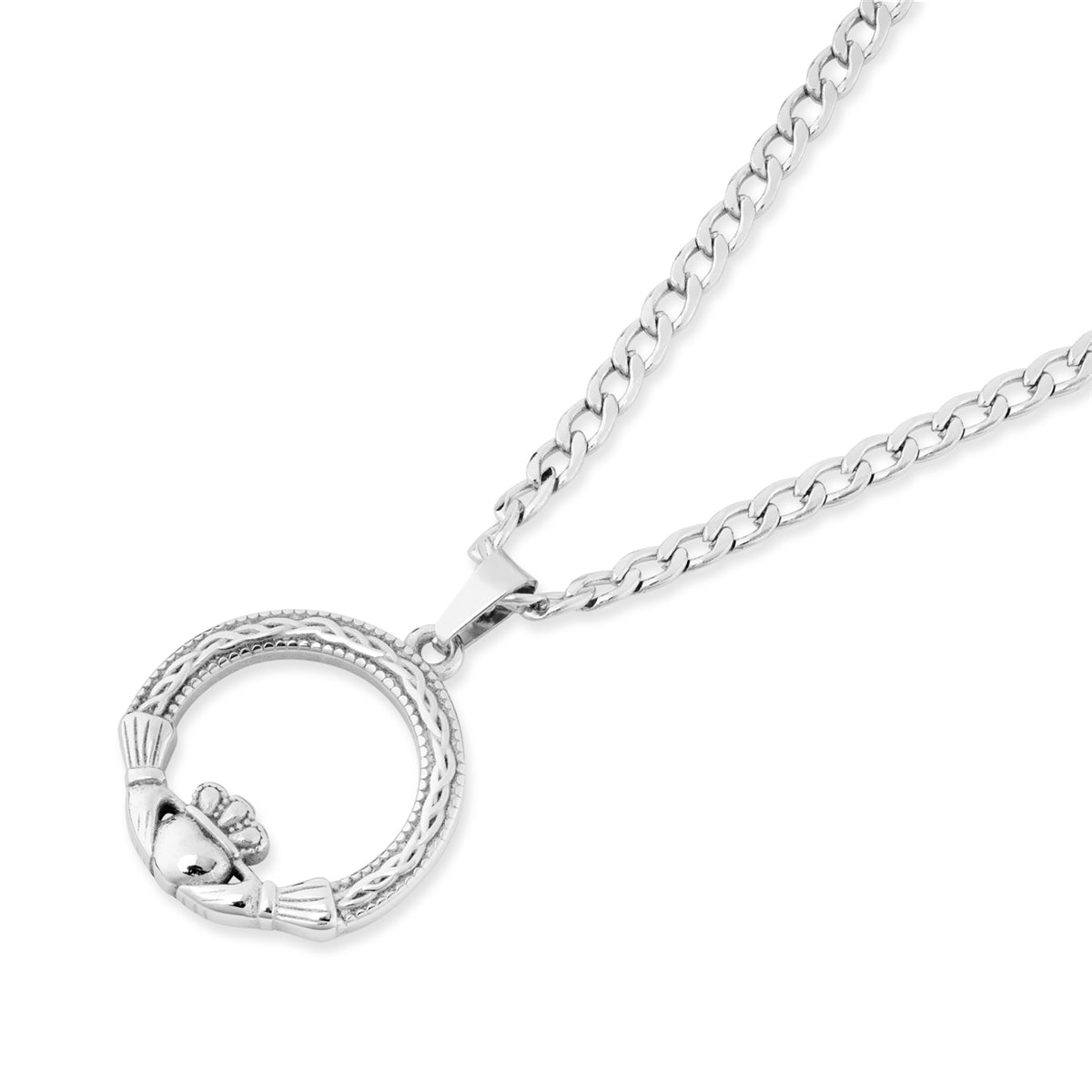 Over & Over Silver Men's Claddagh Curb Necklace