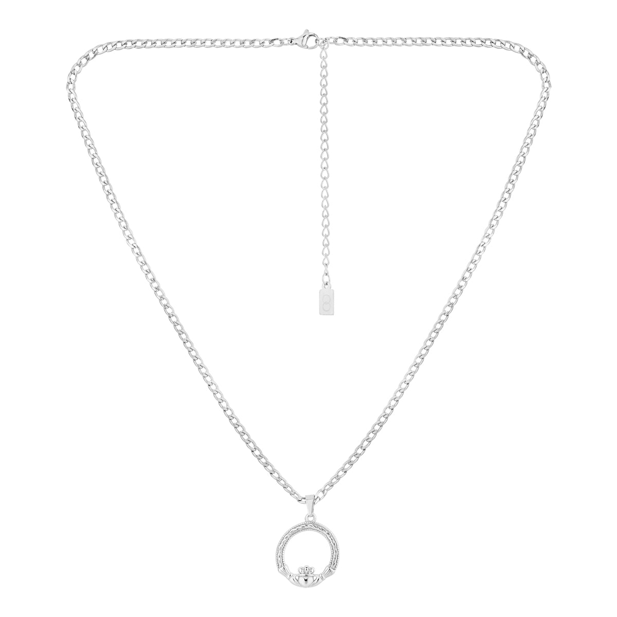 Over & Over Silver Men's Claddagh Curb Necklace