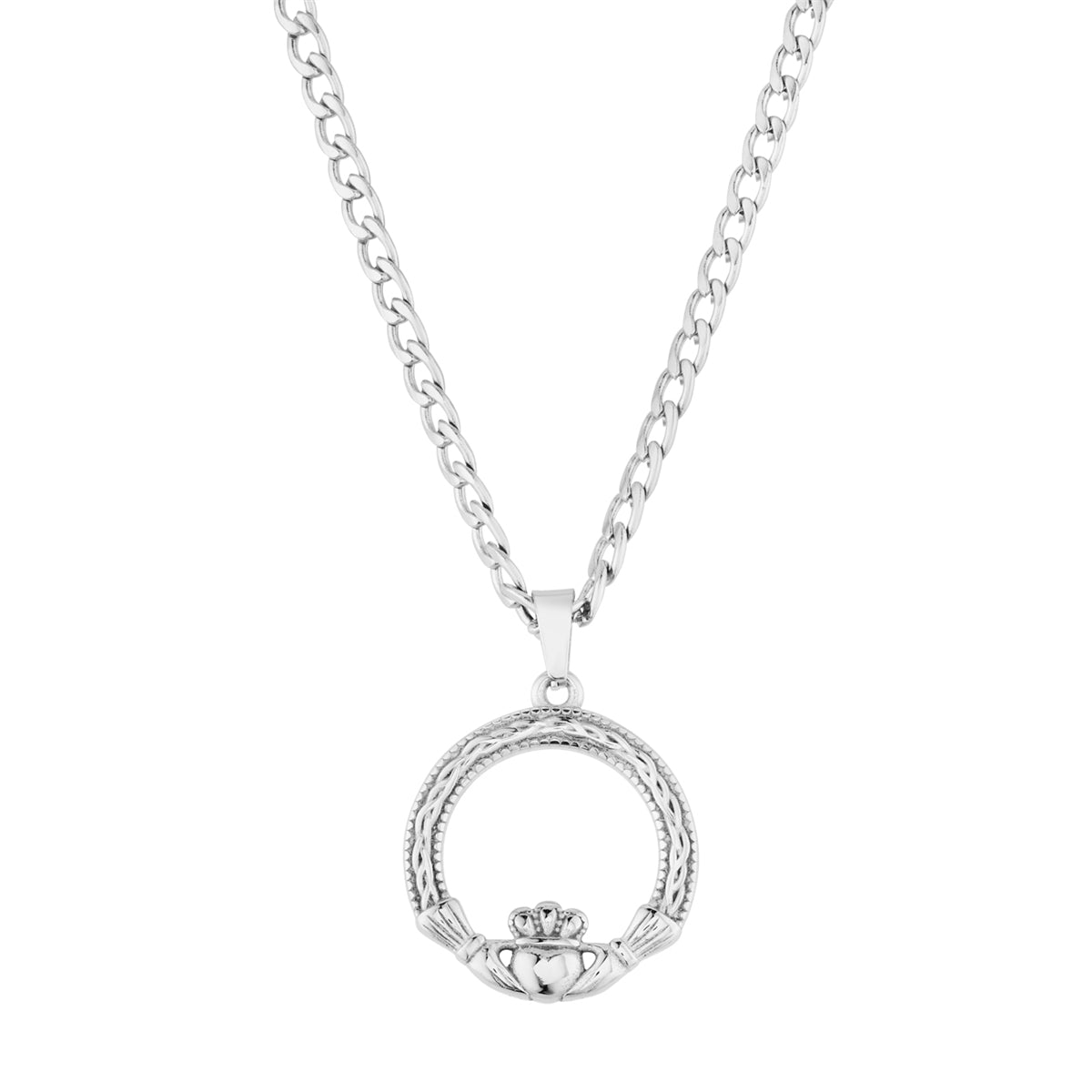 Over & Over Silver Men's Claddagh Curb Necklace
