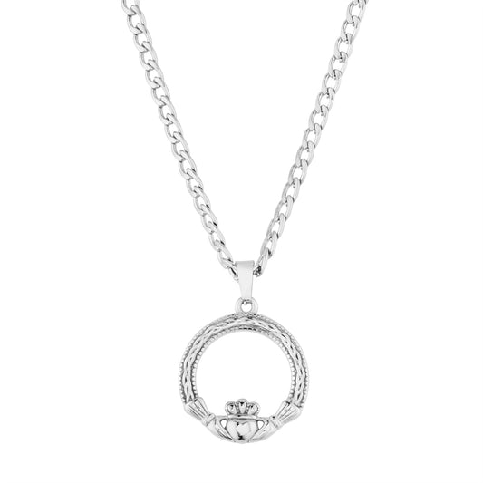 Over & Over Silver Men's Claddagh Curb Necklace