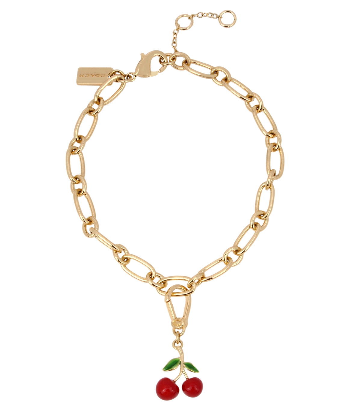 Coach Gold Enamel Green + Red Cherry Charm