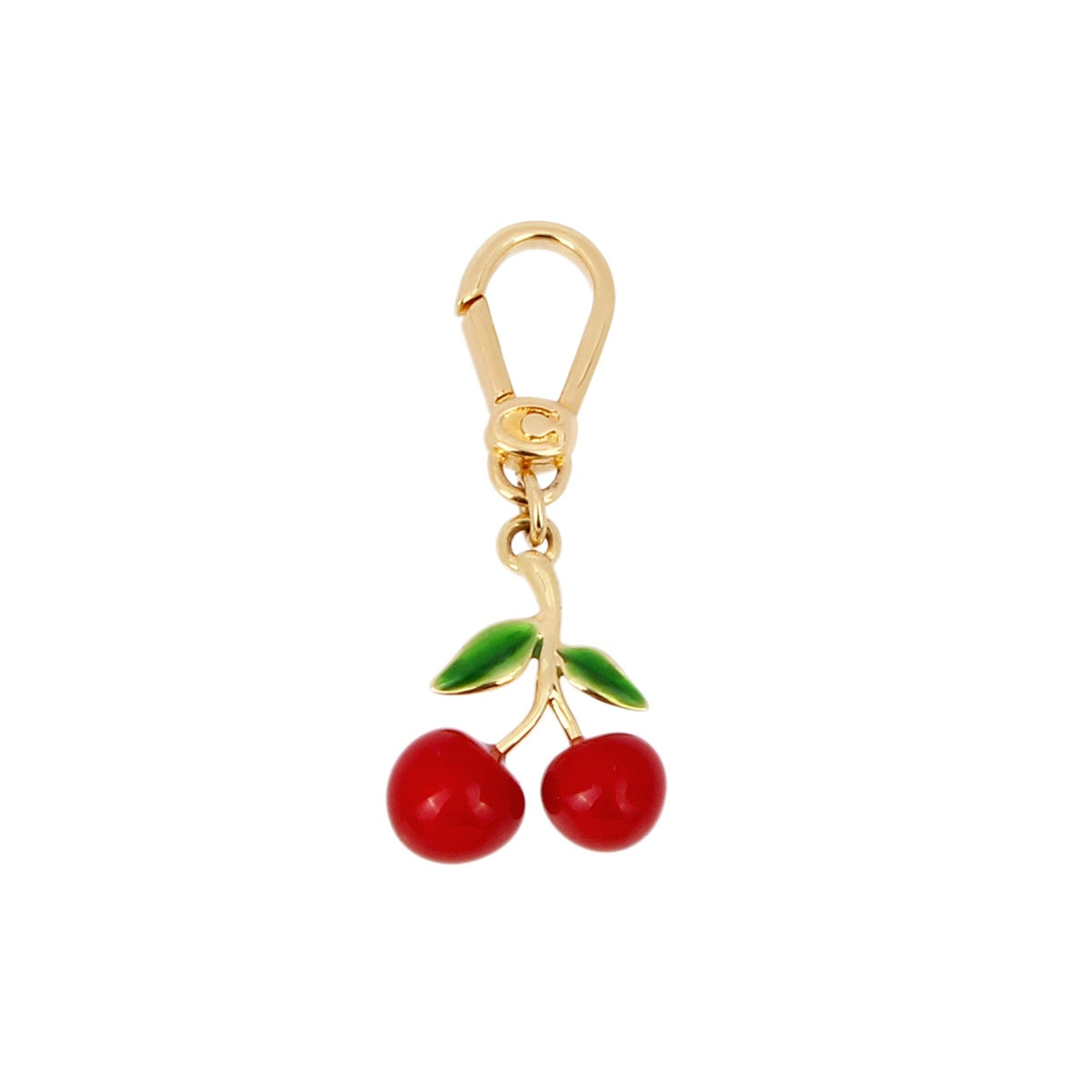 Coach Gold Enamel Green + Red Cherry Charm