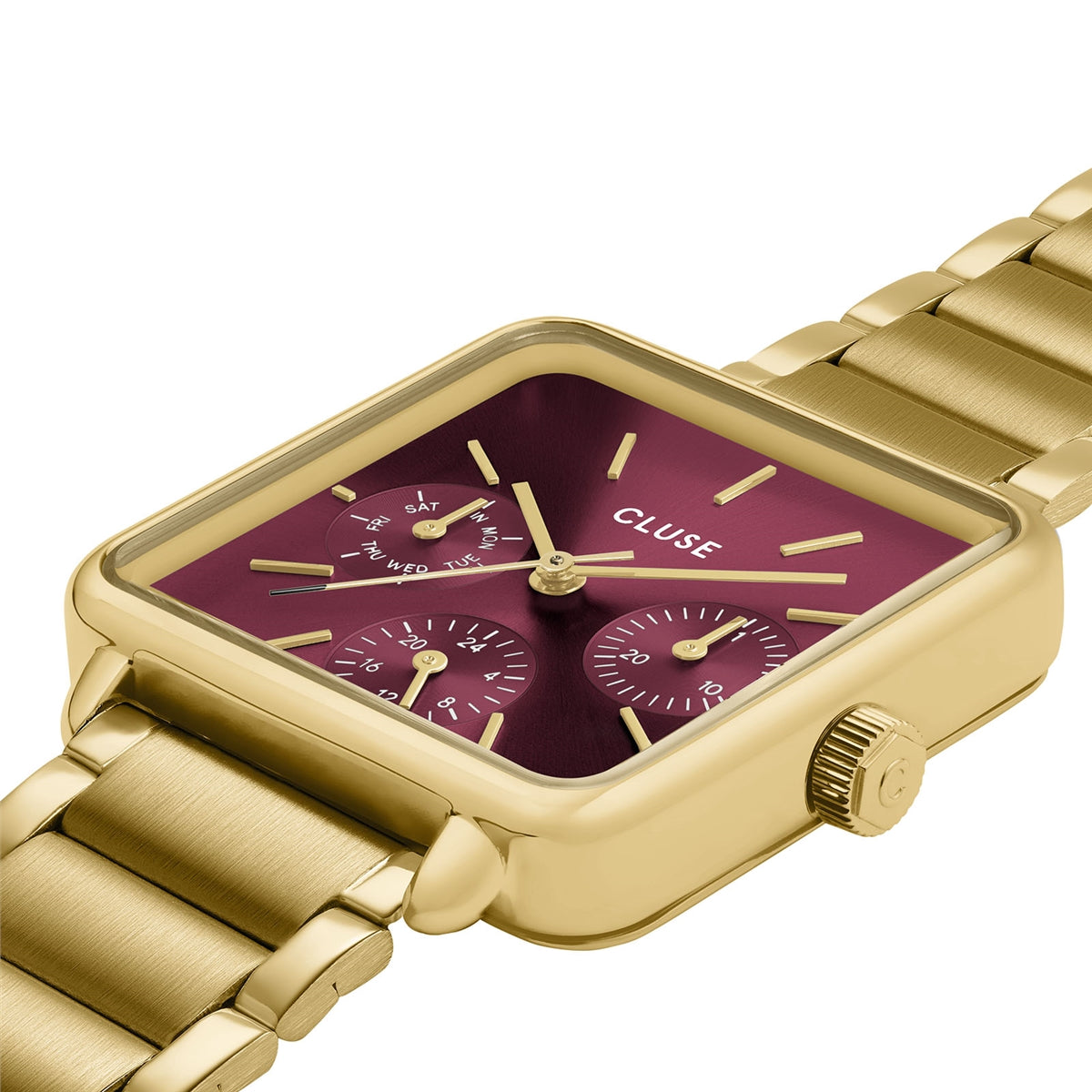 CLUSE Gold Tetragone Multi Dial Cherry Bracelet Gift Box