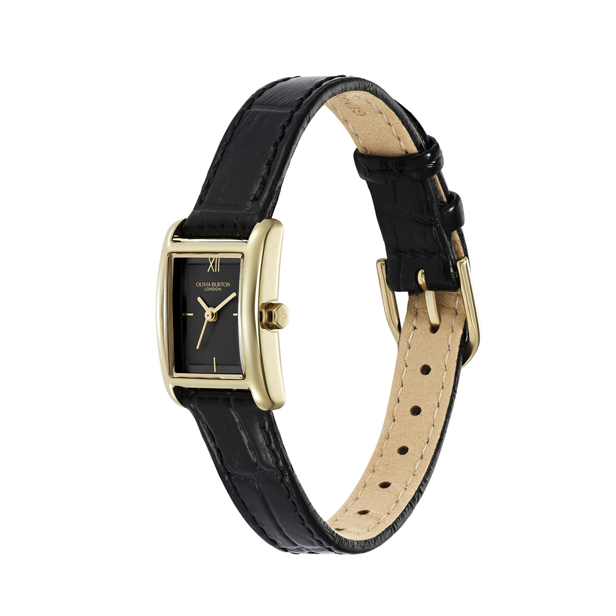Olivia Burton Gold Mini Grove Black Leather Watch