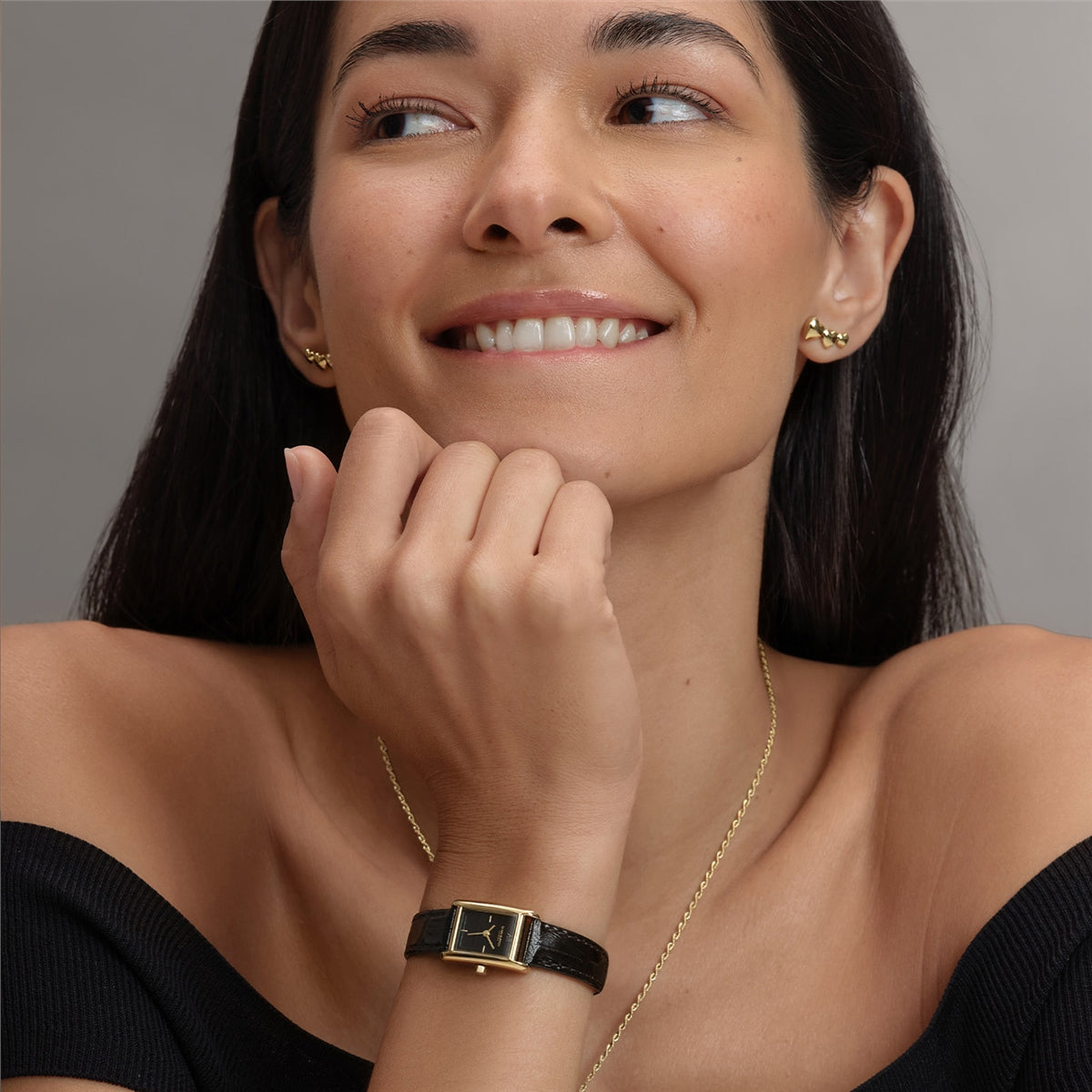 Olivia Burton Gold Mini Grove Black Leather Watch