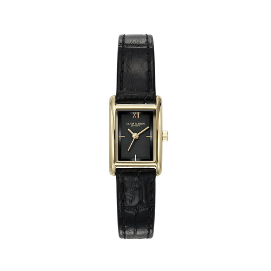 Olivia Burton Gold Mini Grove Black Leather Watch