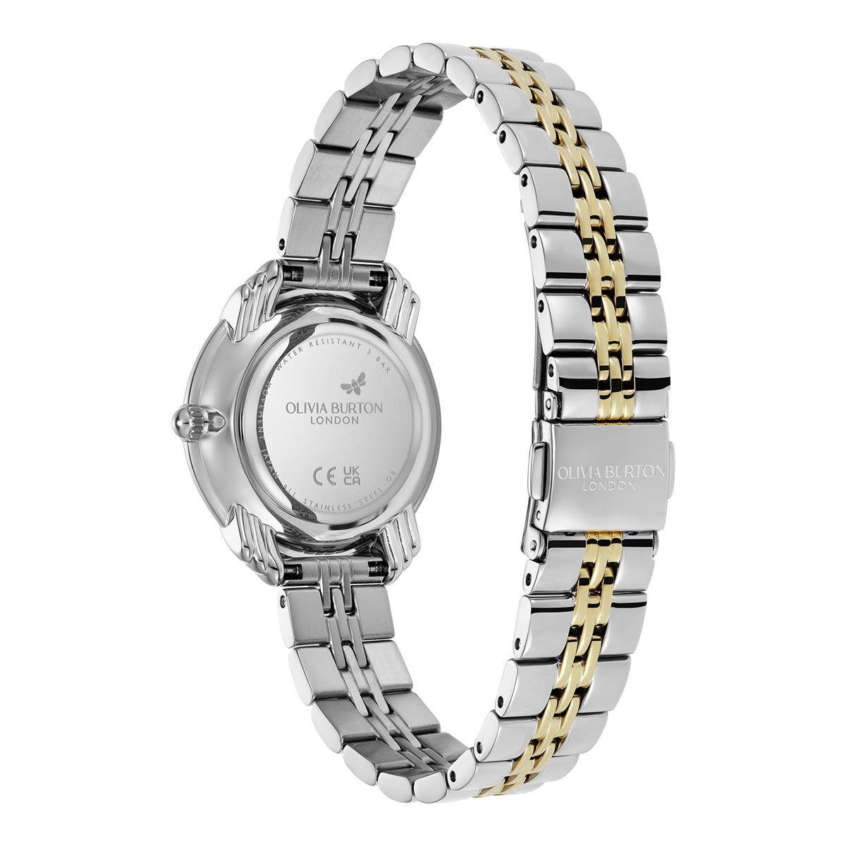 Olivia Burton Silver Two Tone Art Deco 2.0 Blue Dial Watch