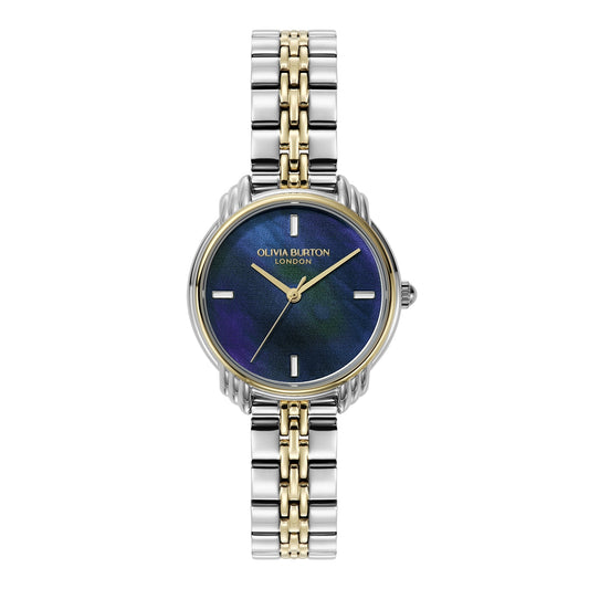 Olivia Burton Silver Two Tone Art Deco 2.0 Blue Dial Watch