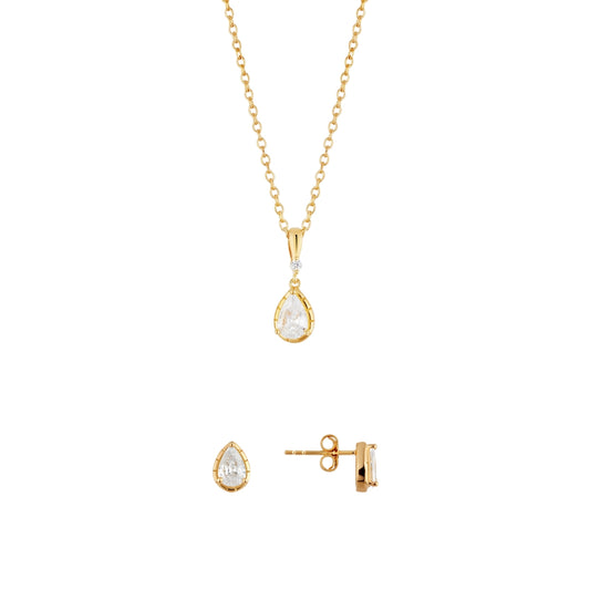 Argento Gold Pear Halo Bezel Gift Set