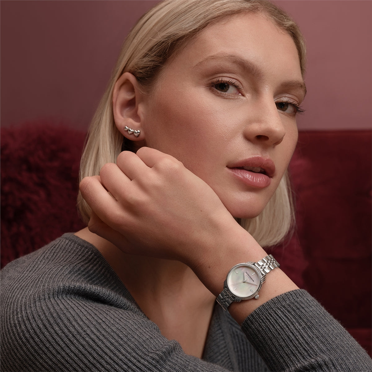 Olivia Burton Silver Art Deco 2.0 Mother of Pearl Watch
