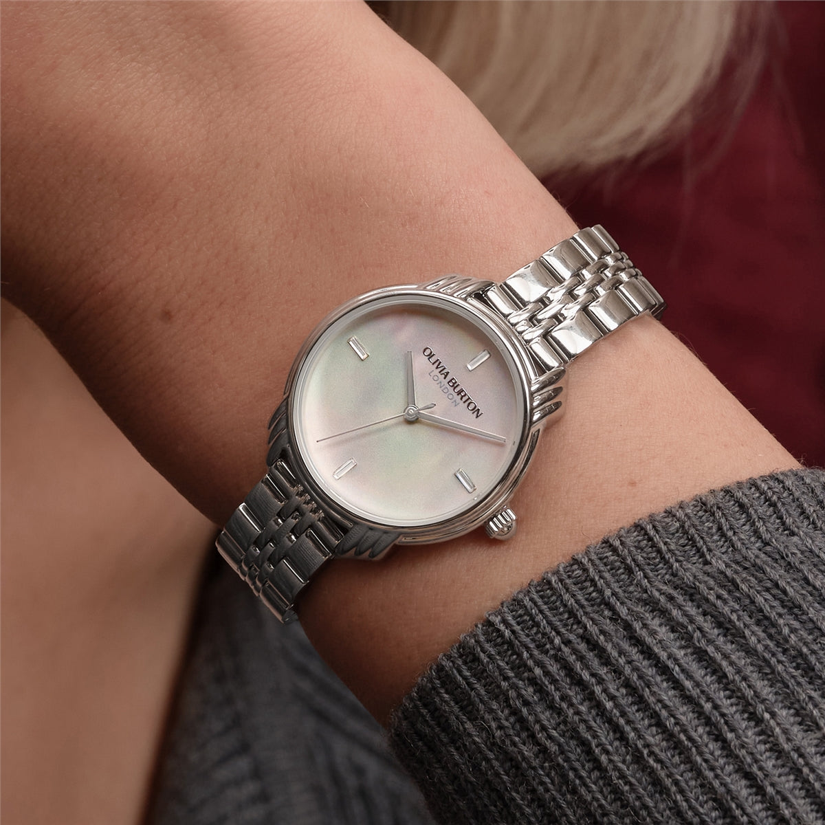 Olivia Burton Silver Art Deco 2.0 Mother of Pearl Watch