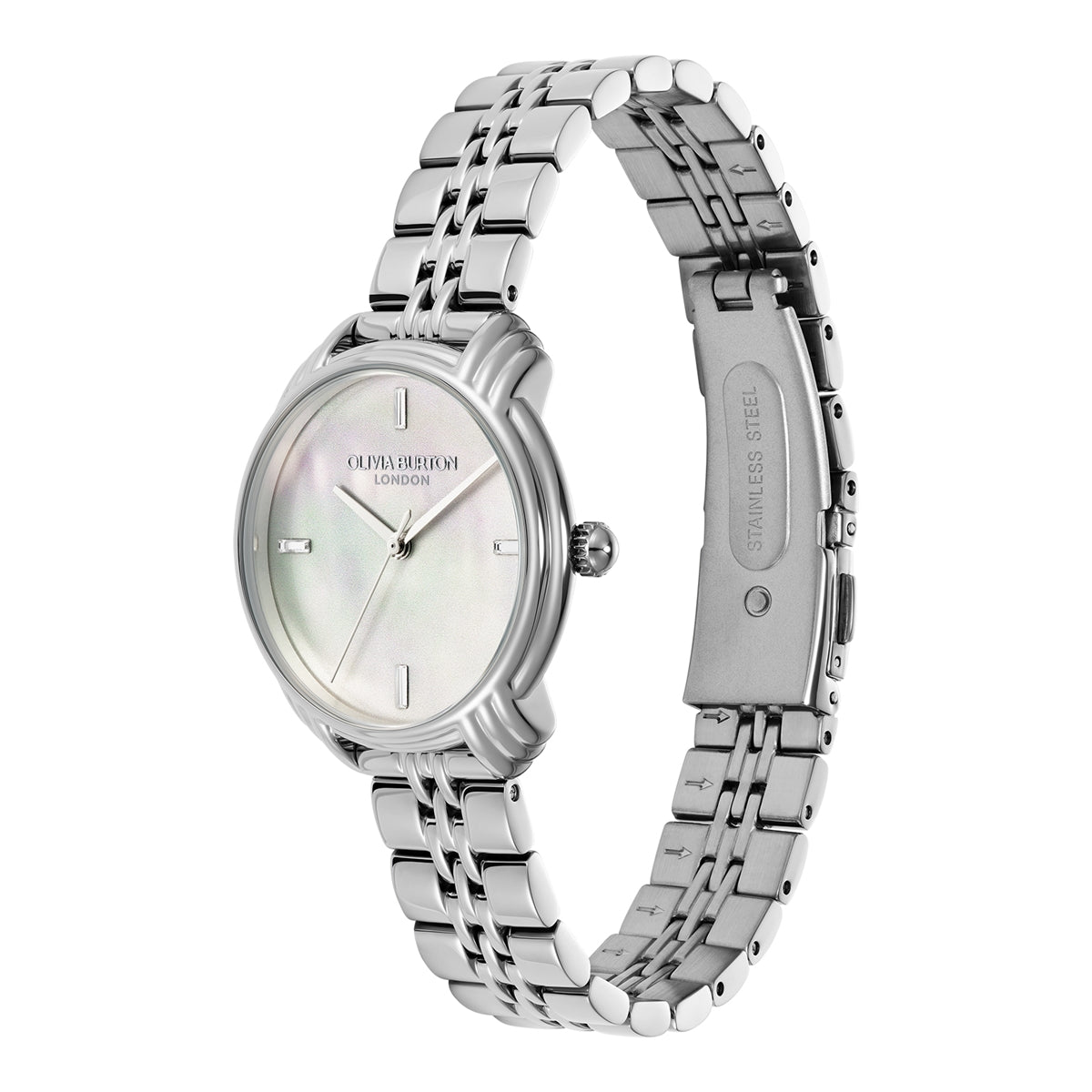 Olivia Burton Silver Art Deco 2.0 Mother of Pearl Watch