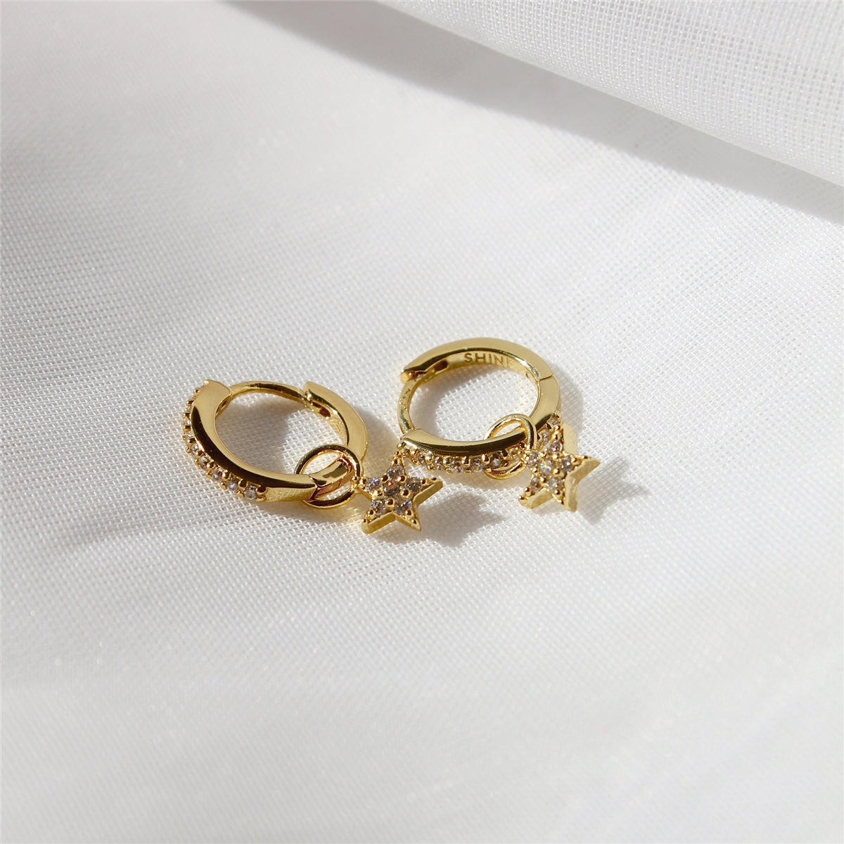Seek + Find Gold Shine Star Pave Huggies