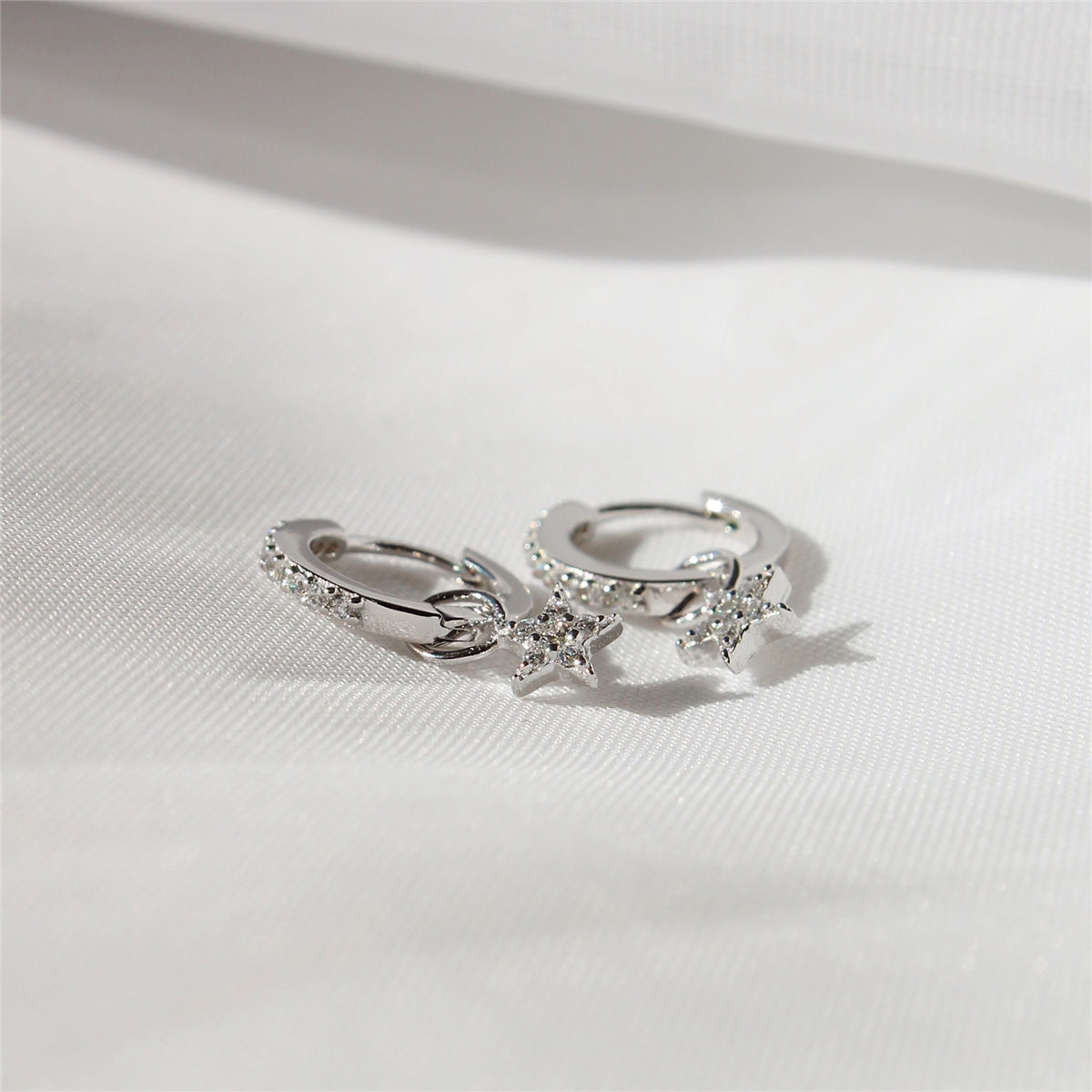 Seek + Find Silver Shine Star Pave Huggies