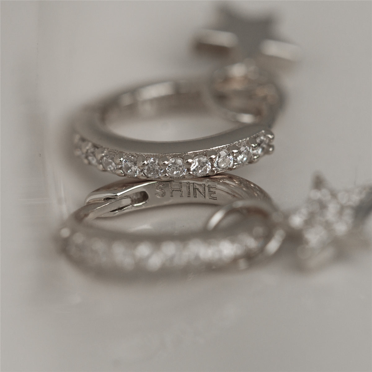 Seek + Find Silver Shine Star Pave Huggies