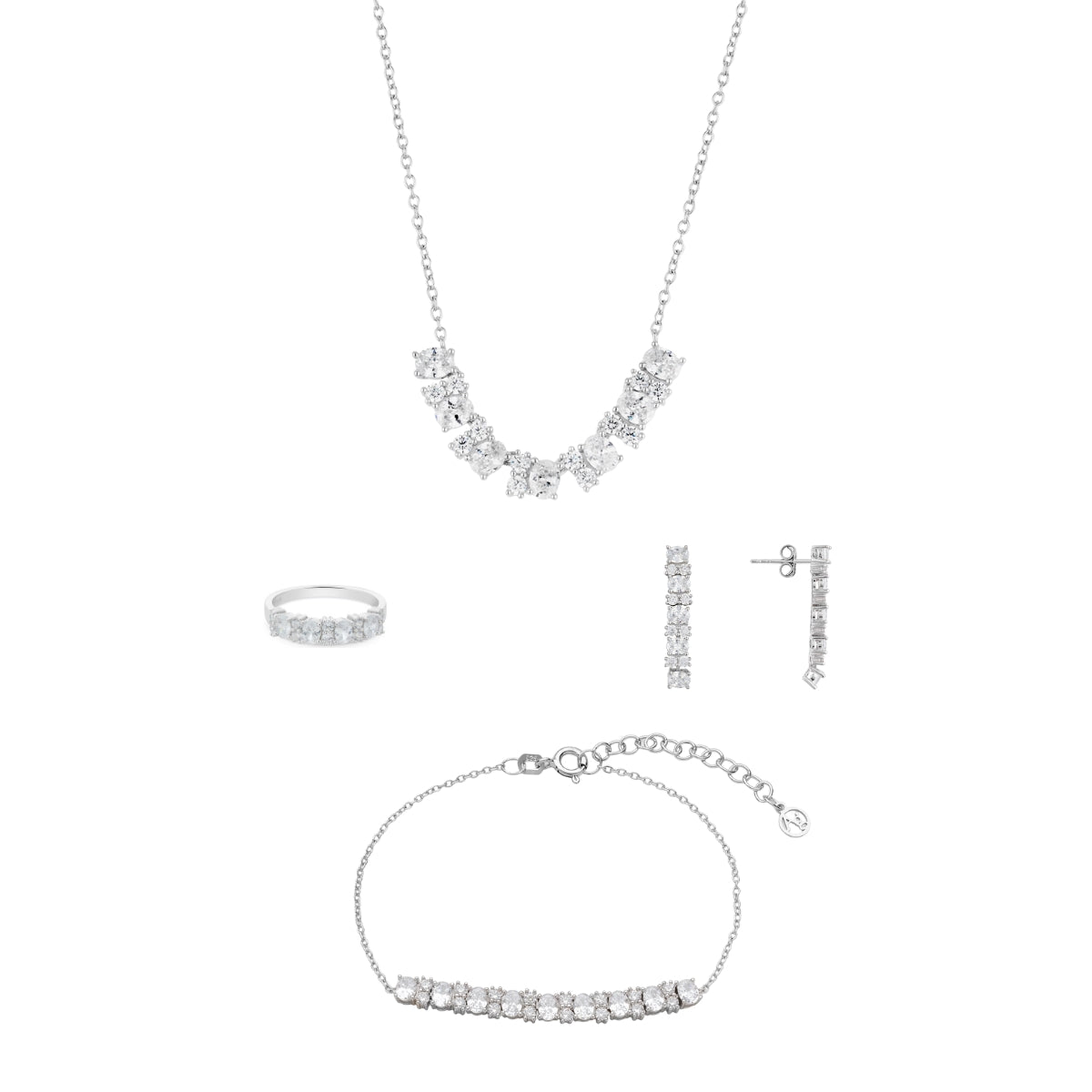 Argento Silver Oval Baguette CZ Row Gift Set