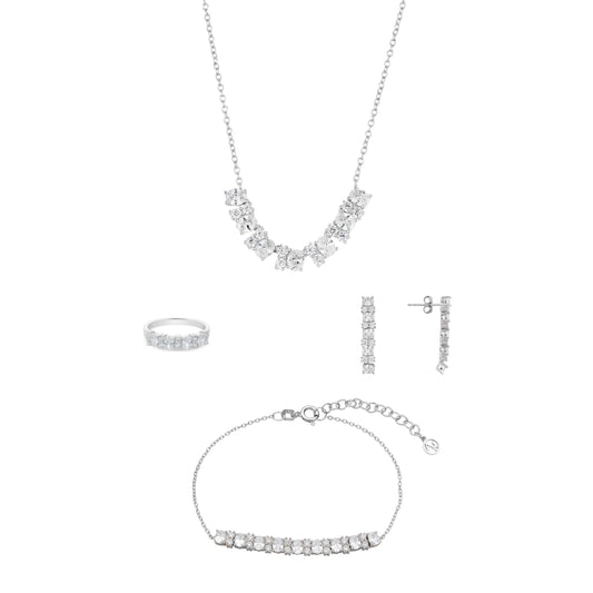Argento Silver Oval Baguette CZ Row Gift Set