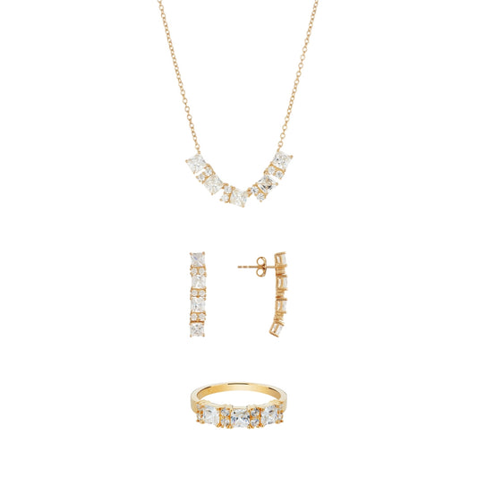 Argento Gold Square Baguette CZ Row Gift Set