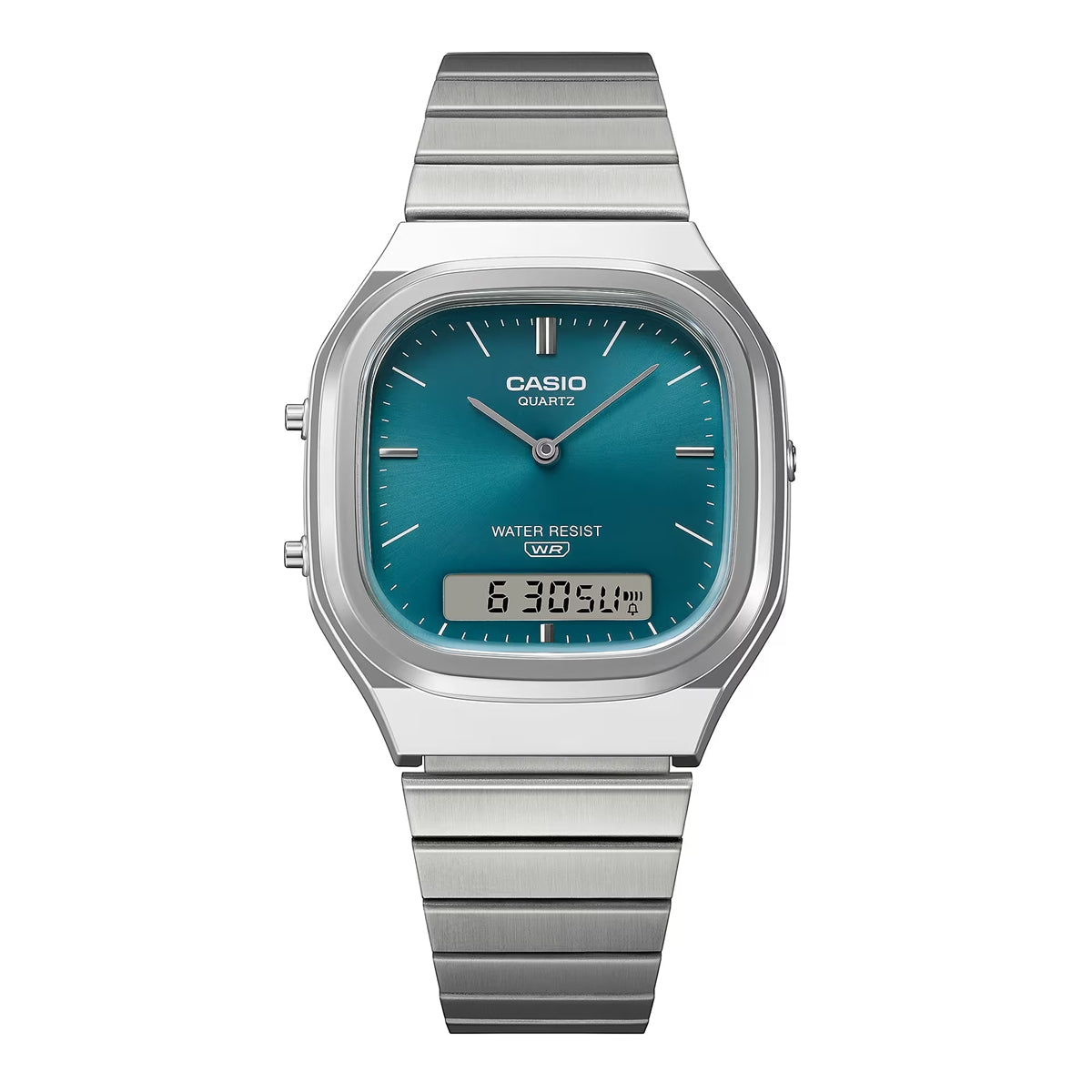 Casio Silver Vintage Dual-Display Turquoise Dial Watch