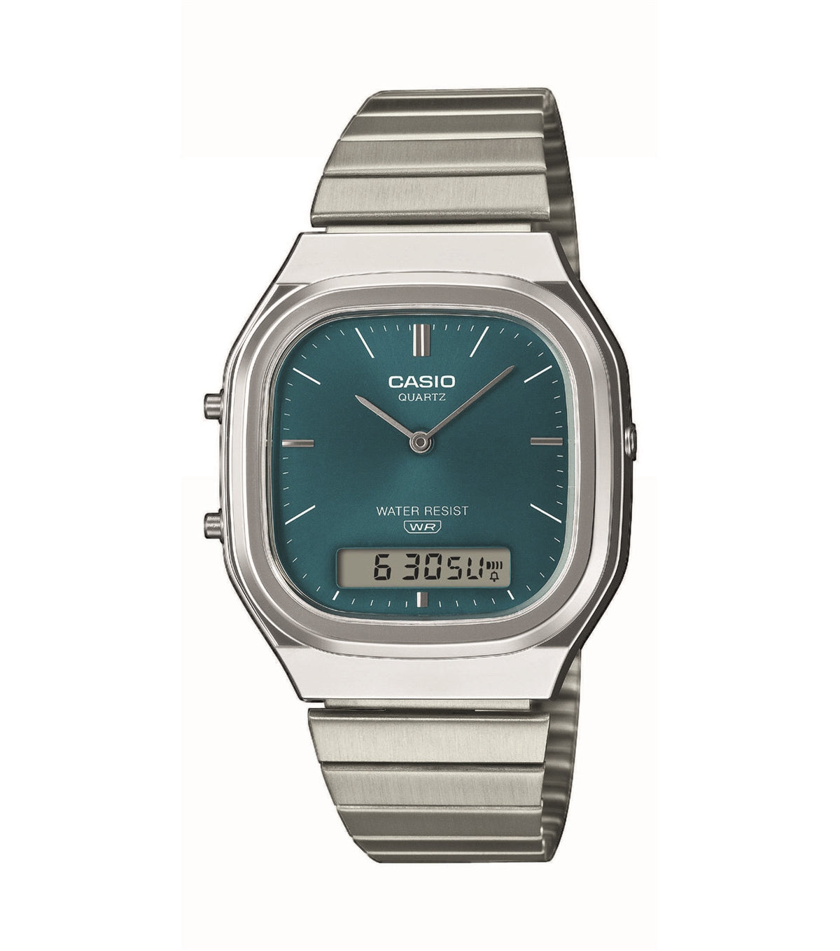Casio Silver Vintage Dual-Display Turquoise Dial Watch