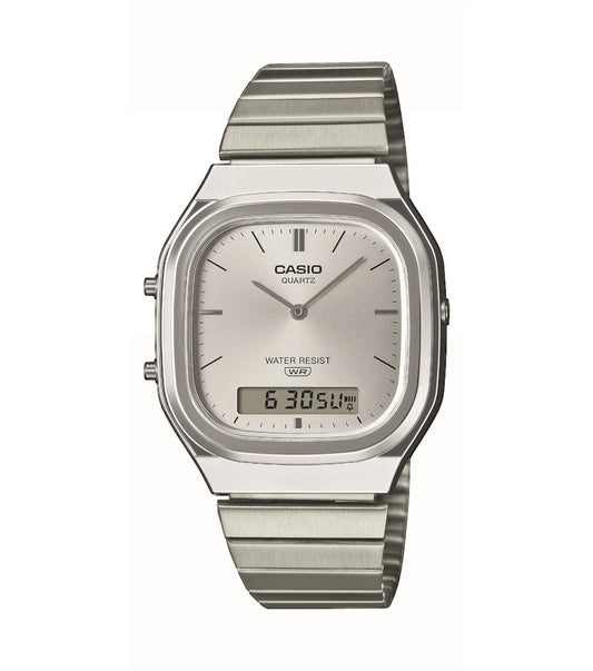 Casio Silver Vintage Dual-Display Silver Dial Watch
