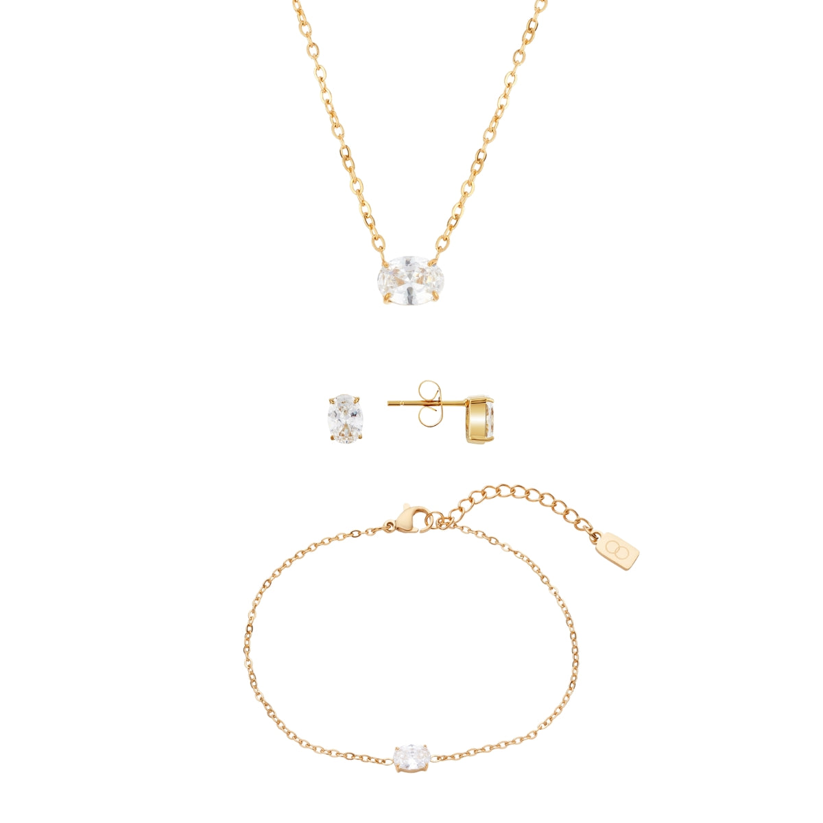 Over & Over Gold 14k Plated Oval CZ Gift Set