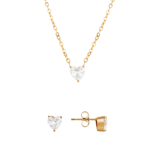 Over & Over Gold 14K Plated Heart CZ Gift Set