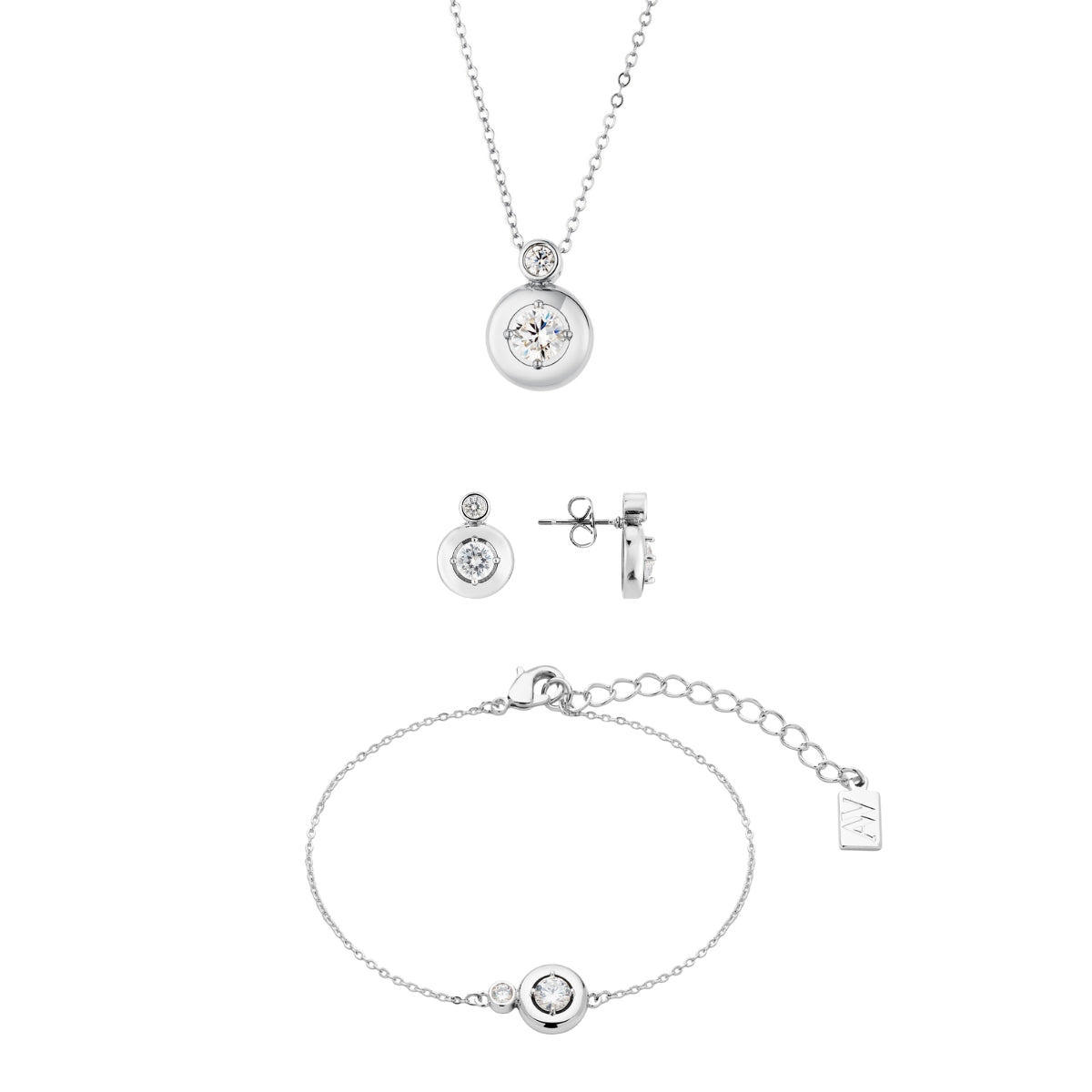 Silver Puffy Bezel CZ Gift Set