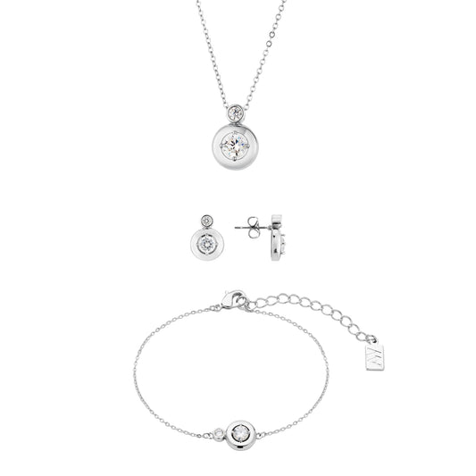 Silver Puffy Bezel CZ Gift Set