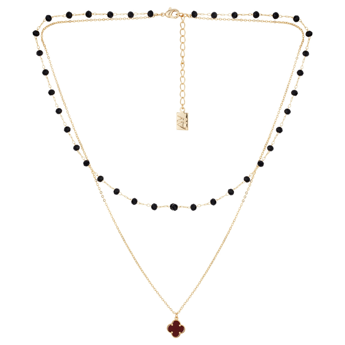 August Woods Gold Burgundy Clover Beaded Necklace