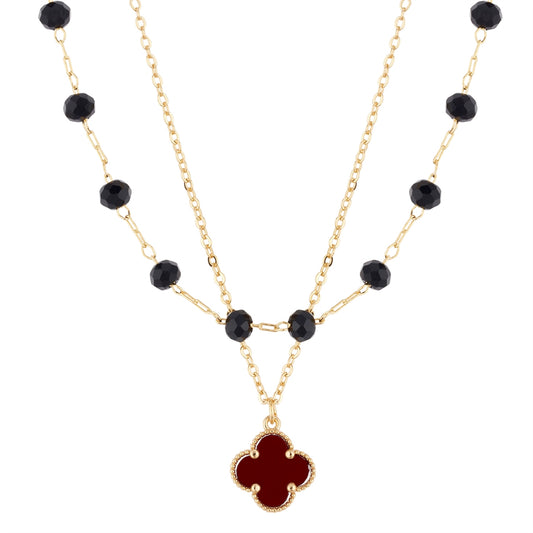 August Woods Gold Burgundy Clover Beaded Necklace