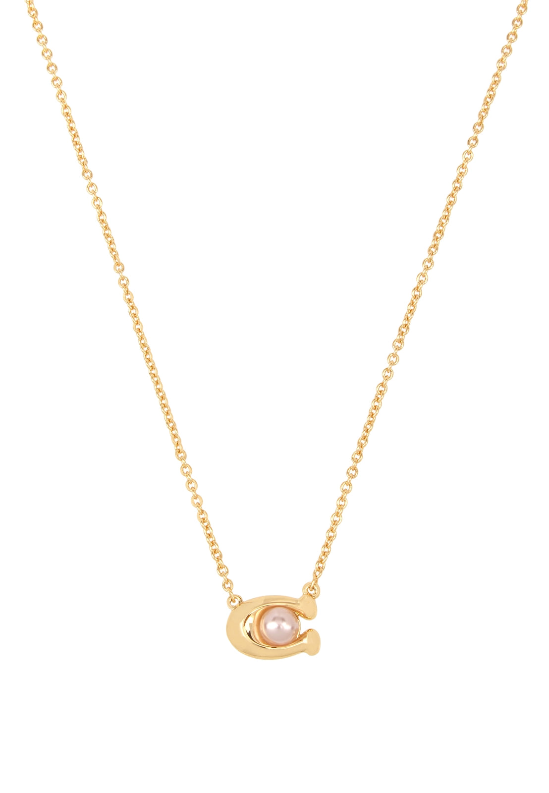Coach Gold C Pink Pearl Starter Necklace