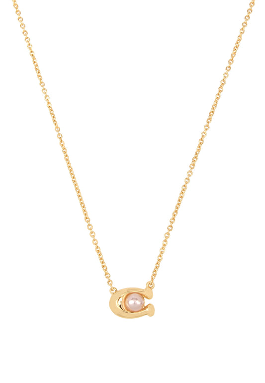 Coach Gold C Pink Pearl Starter Necklace