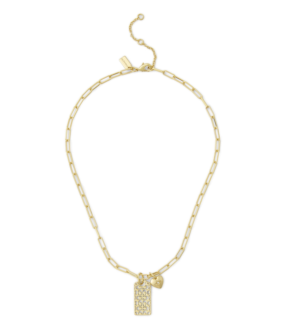 Coach Gold Cut Out Hangtag Heart Charm Necklace