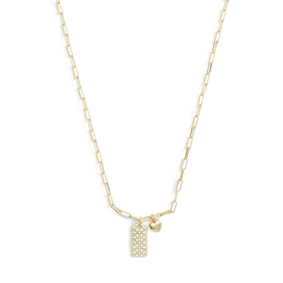Coach Gold Cut Out Hangtag Heart Charm Necklace