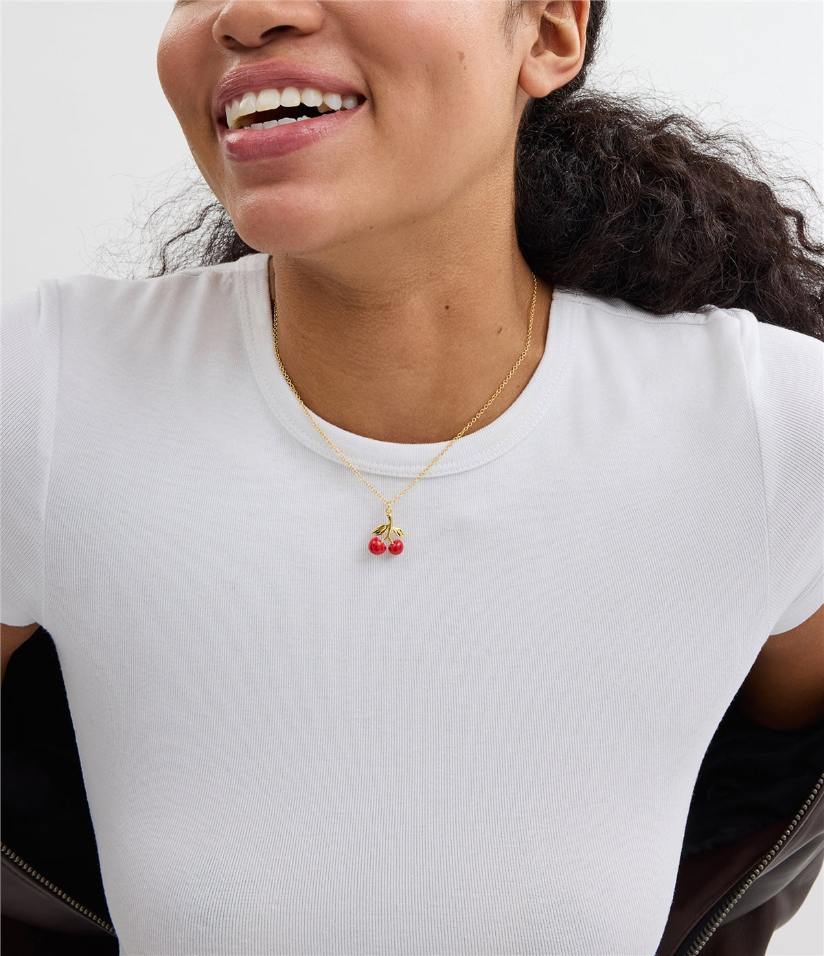 Coach Gold Enamel Red Cherry Necklace