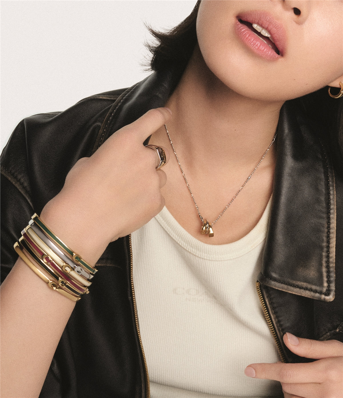 Coach Gold Green C Logo Boxed Bangle