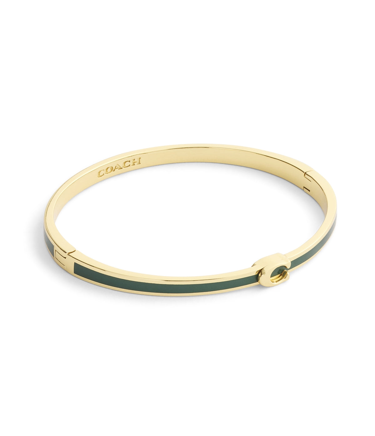 Coach Gold Green C Logo Boxed Bangle