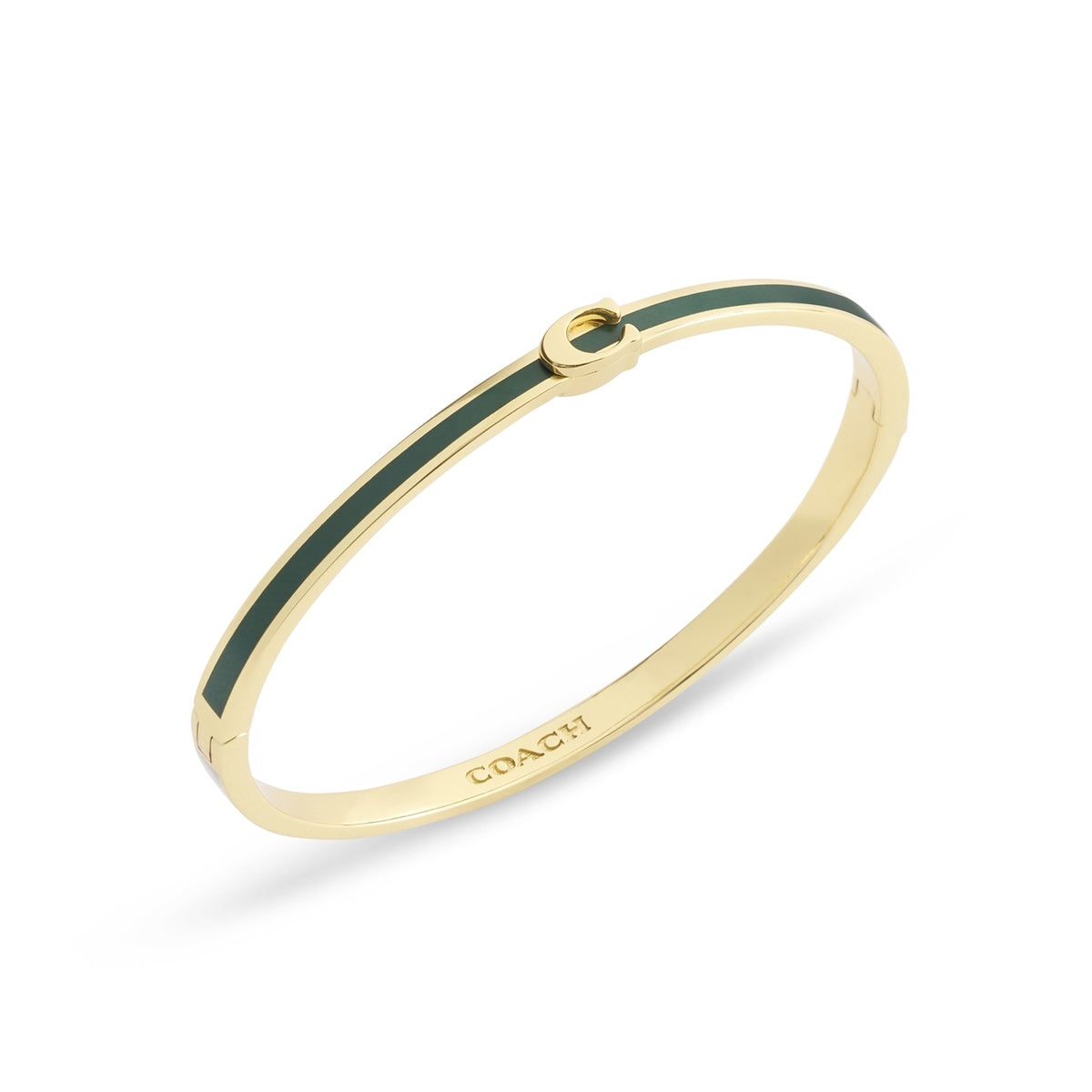 Coach Gold Green C Logo Boxed Bangle
