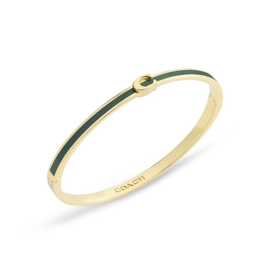 Coach Gold Green C Logo Boxed Bangle