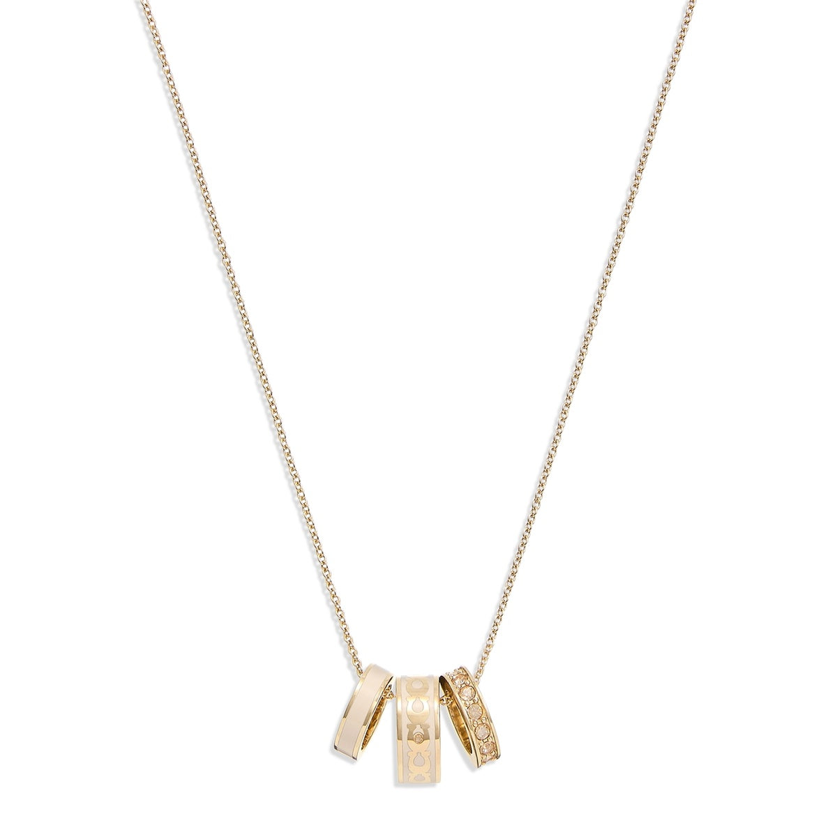 Coach Gold White Enamel Rings Necklace