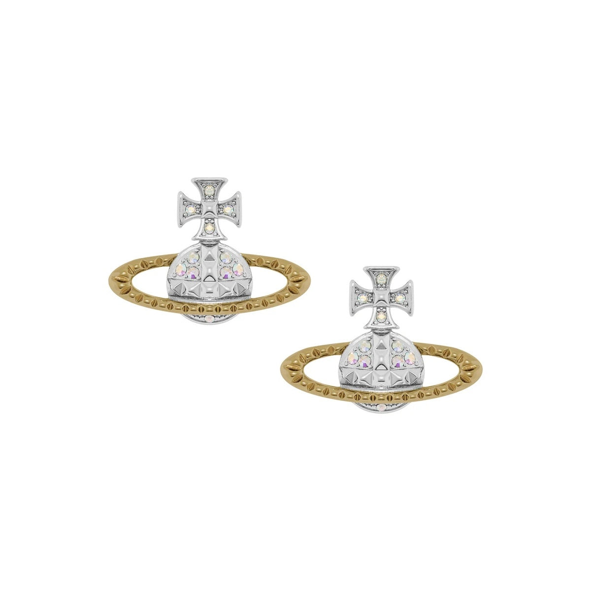 Vivienne Westwood Silver Two Tone Mayfair Bas Relief Stud Earrings