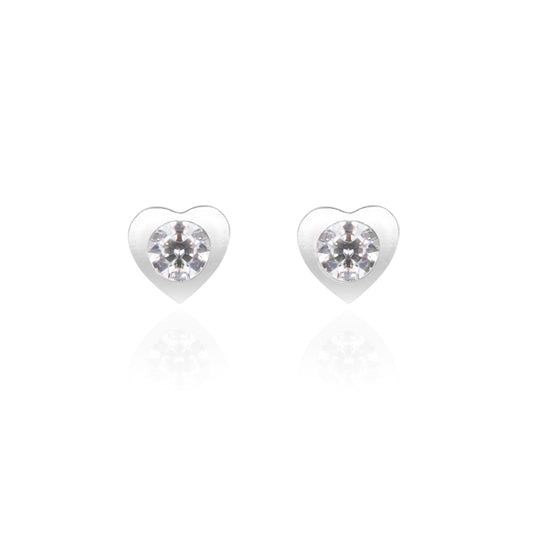 Argento Silver Heart CZ Stud Earrings