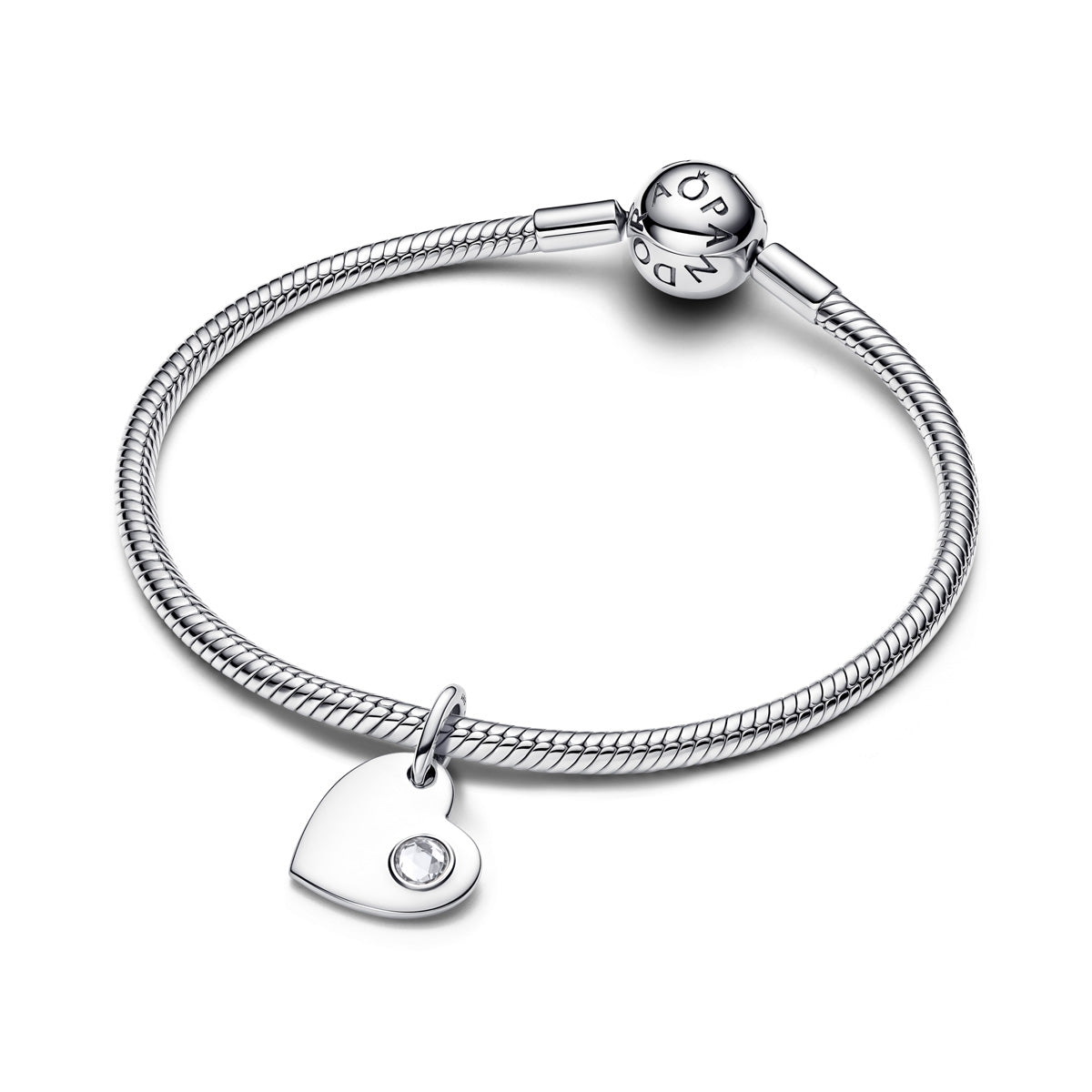 Pandora Silver April Birthstone Engravable Heart Dangle Charm