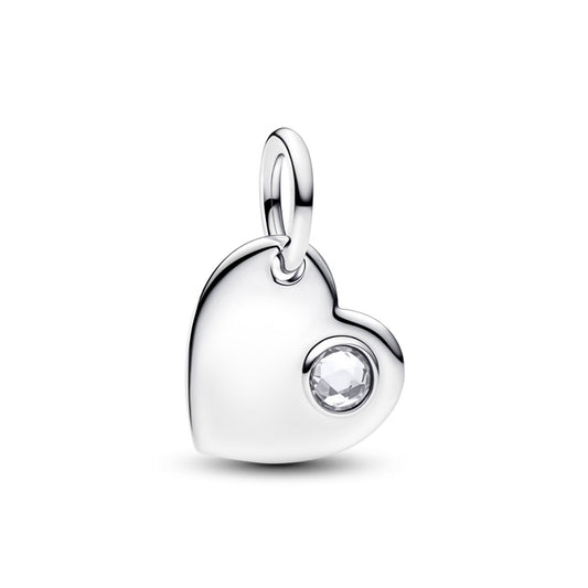 Pandora Silver April Birthstone Engravable Heart Dangle Charm
