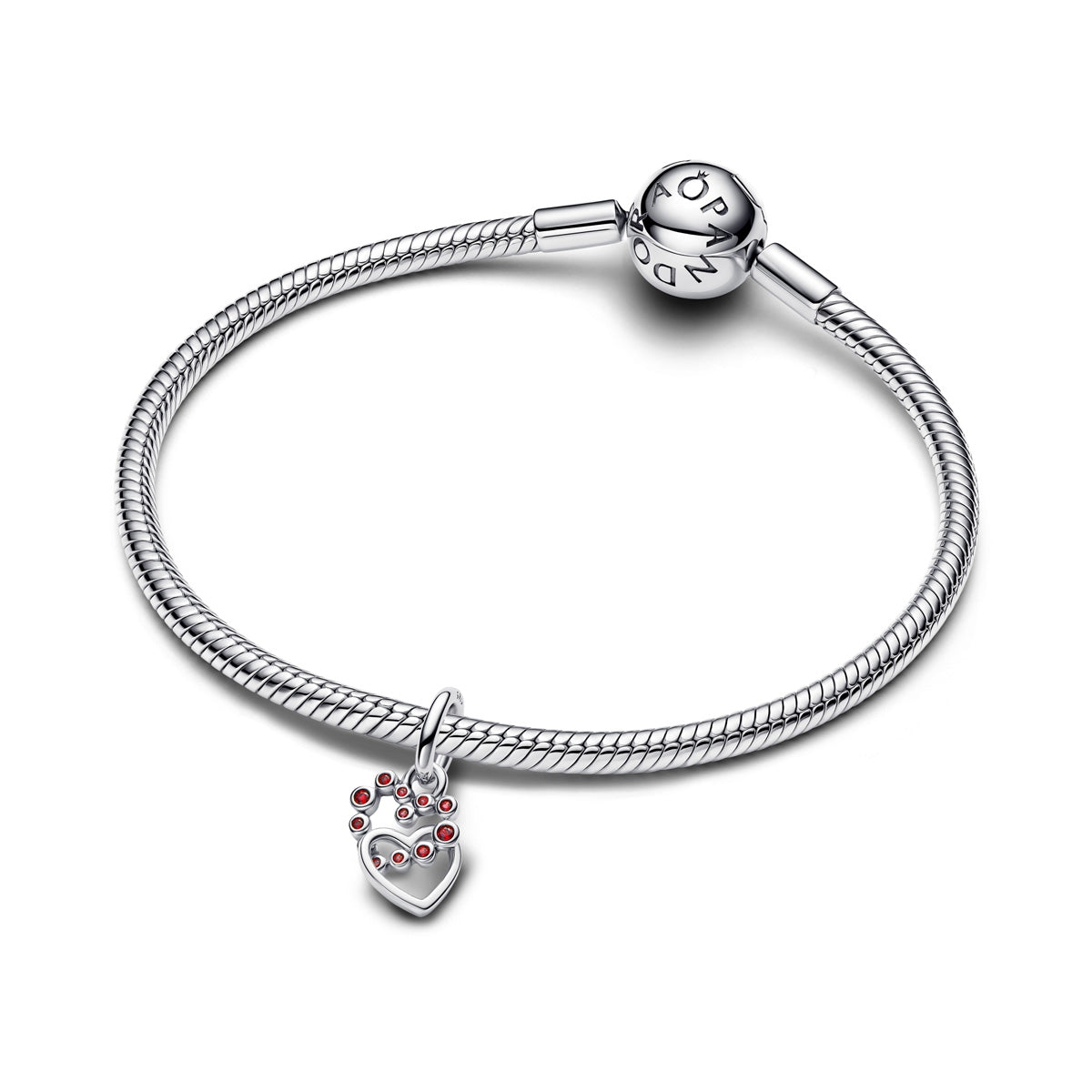 Pandora Silver Connected Hearts & Red Stones Dangle Charm