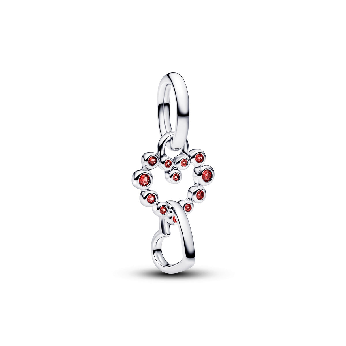 Pandora Silver Connected Hearts & Red Stones Dangle Charm