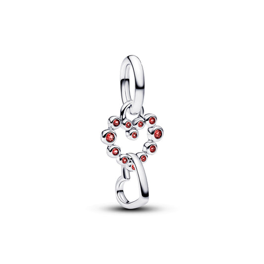 Pandora Silver Connected Hearts & Red Stones Dangle Charm