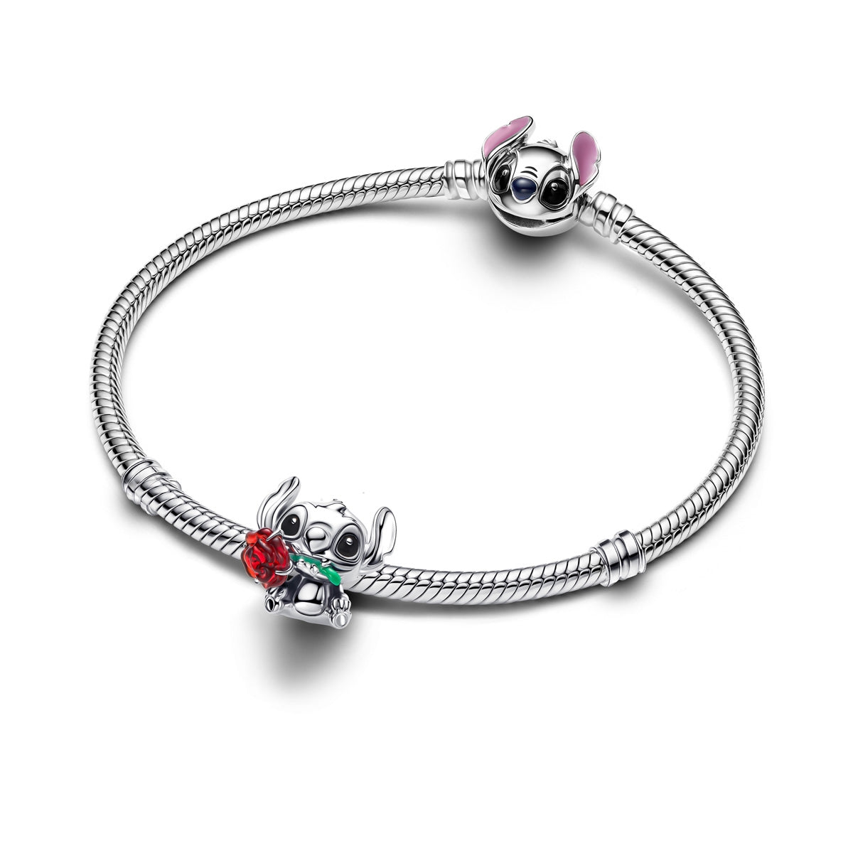 Pandora Silver Disney Stitch Rose Murano Glass Charm